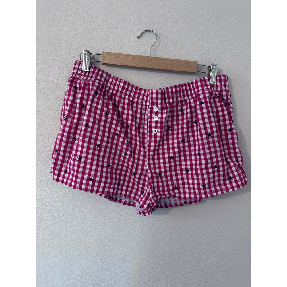 Zoe + Liv Pajama Shorts Large Red Gingham Star Print Cotton Sleepwear Boxer